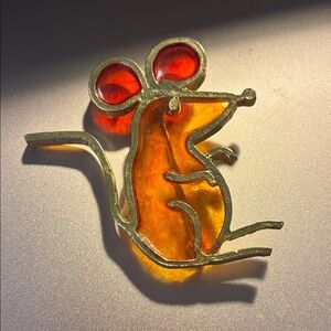 Mr We Vintage Gold and Orange Mouse Brooch